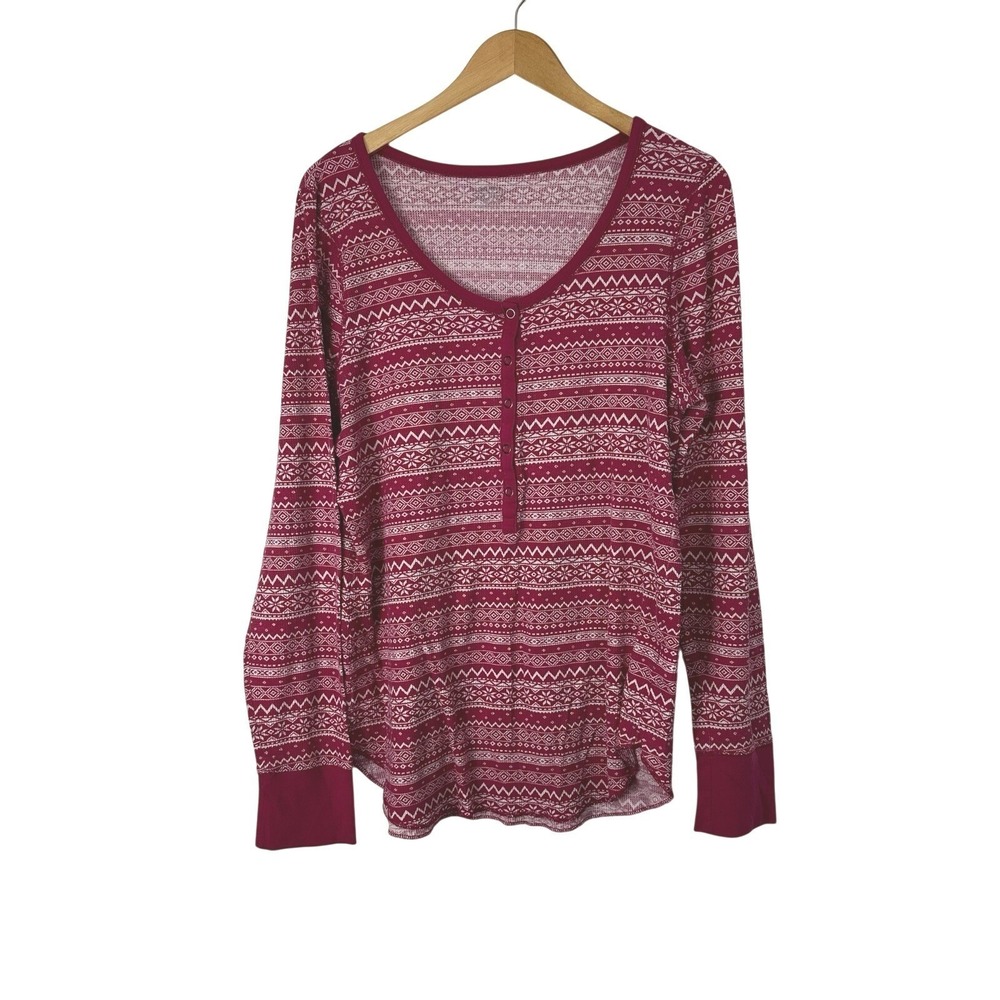 Old Navy Pink White Thermal Shirt Classic Waffle Knit Long Sleeves Women's XXL